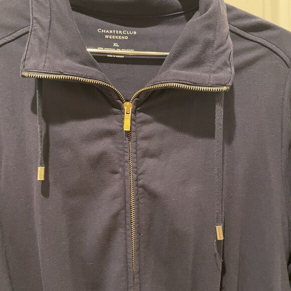 Charter Club Navy Cardigan Sweater Women’s Size XL with Gold Zipper Accents - Picture 2 of 9